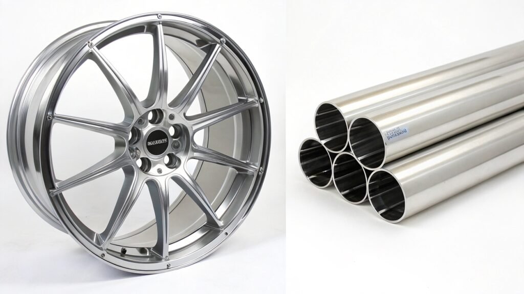 A gleaming, newly machined forged 6061-T6 aluminum wheel blank.